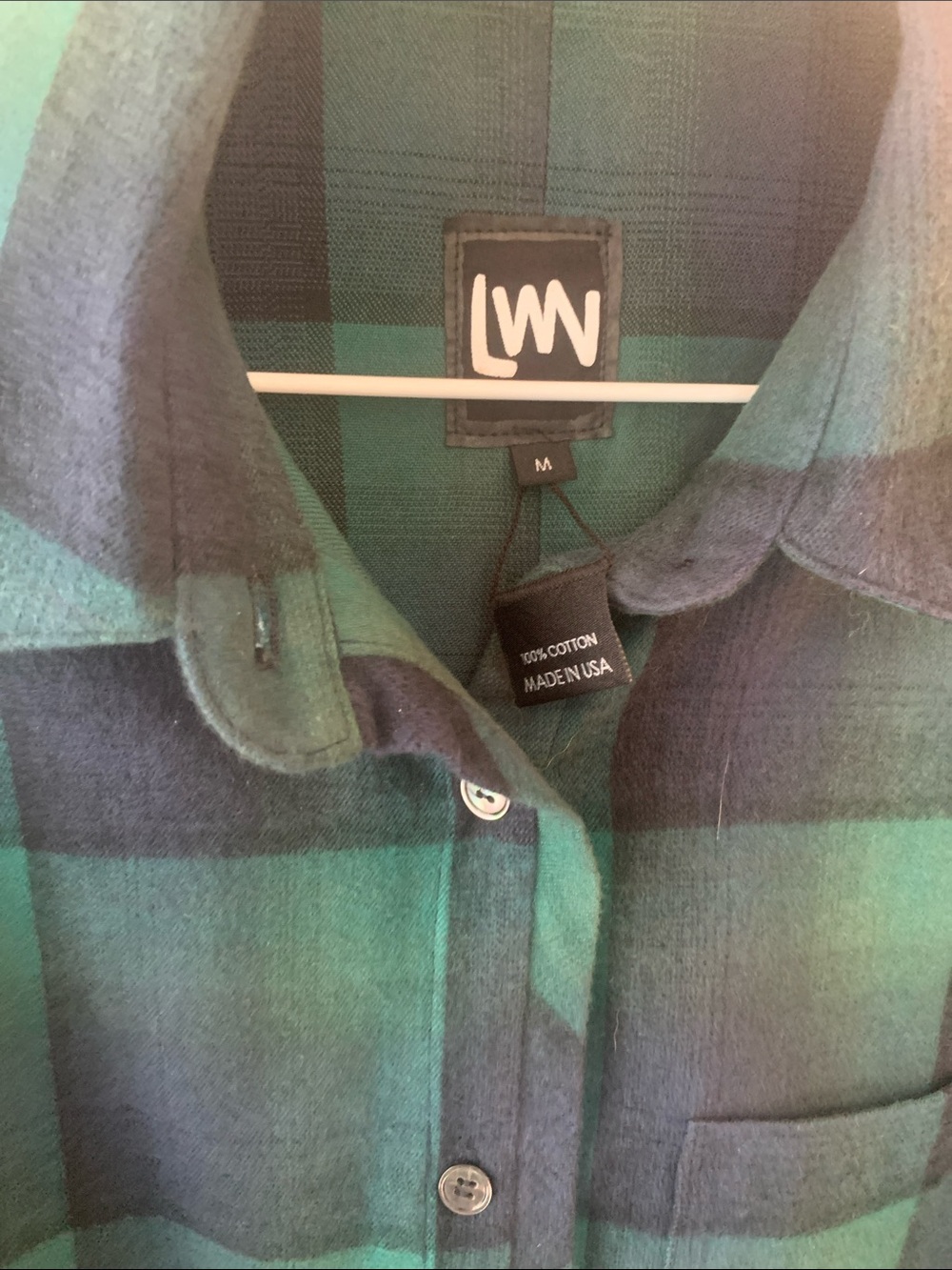 LWN green/navy cotton flannel shirt. . Slightly oversized 
24” length - Picture 3 of 5
